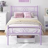 Weehom Twin Size Bed Frame with Headboard and Footboard Steel Slats Support Twin Metal Bed No Box Spring Needed Easy to Assembly, Purple