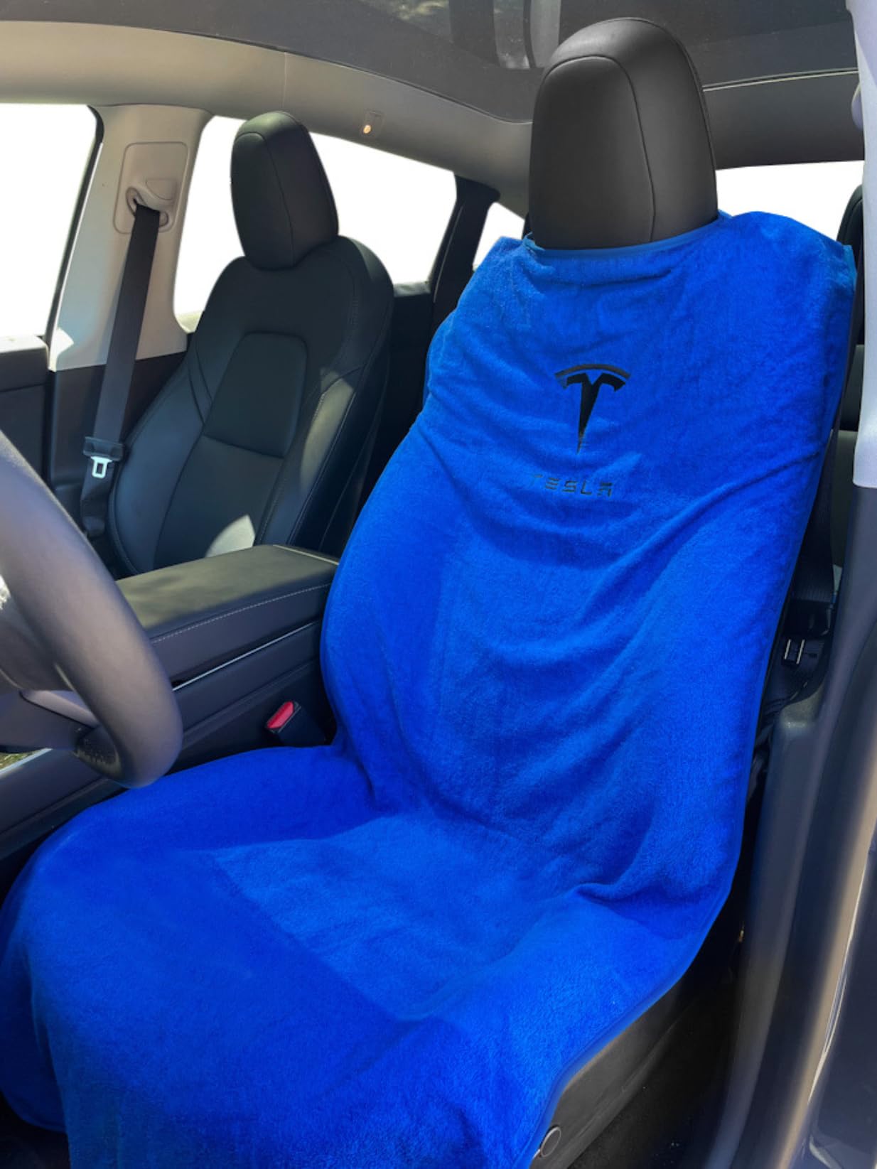 Photo 1 of Piora Compatible with Tesla Model S/3/X/Y Premium Towel Car Seat Cover - Waterproof & Machine Washable - Seat Protector for Dog, Pets, Sweat from The Gym (Blue)
