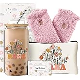 DHQH Best Nana Gifts for Women, Birthday Christmas Gifts Set from Granddaughter Grandson, Godmother Thanksgiving Ideas Gift with 16 Oz Glass Cup