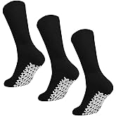 Falari Men Women Anti Slip Grip Non Skid Crew Cotton Diabetic Socks For Home Hospital 3, 6 or 12-pack