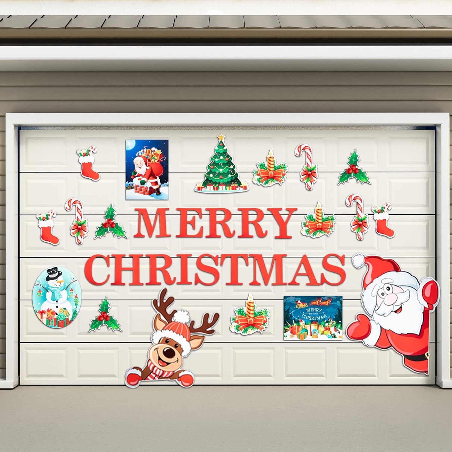Garage Door Decorations - Garage Door Christmas Decorations - 32Pcs Christmas Garage Door Magnets, Merry Christmas Ornaments Car Magnetic Stickers, Christmas Door Decorations Garage Banner for Car Refrigerator Home Holiday