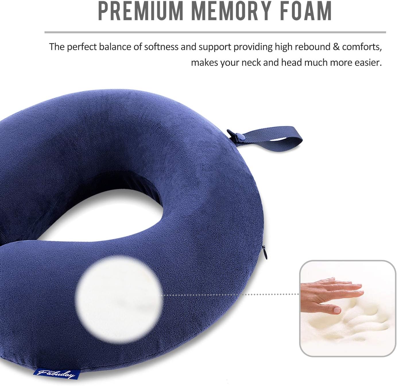 Fabuday Travel Pillow Memory Foam, Head Neck Support Pillow for Airplane, Car, Home, Office, with Attachable Snap Strap Soft Washable Cover: Kitchen & Dining