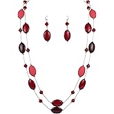 Firstmeet 2 Layer Statement red and black Beads Long Necklace