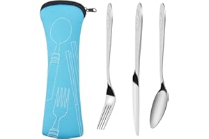 Doryum Stainless Steel Cutlery Set, Portable Camping Cutlery with Knife Fork Spoon and Blue Case, 1 Person Flatware Set for O