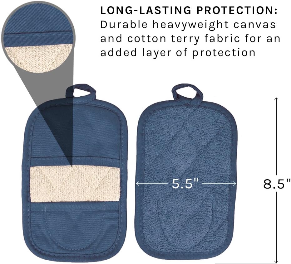 Ritz Royale Collection 100% Cotton Terry Cloth Mitz, Dual-Function Pot Holder/Oven Mitt Set, 4-Pack, Federal Blue: Home & Kitchen