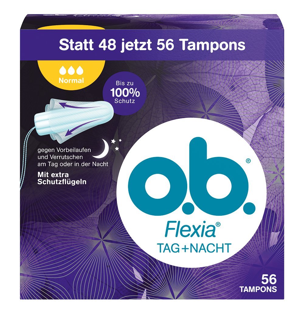 o.b. Flexia Tag+Nacht Normal Tampons mit Schutzflügeln für extra Schutz