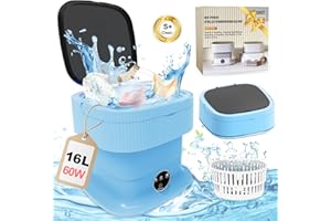 SWOJG Mini Portable Washing Machine Small - 16L Portable Washing Machine with Spin, Mini Lavadora Portatil Washer Foldable, Small Washing Machine Portable Used for Travel PureBlue 06