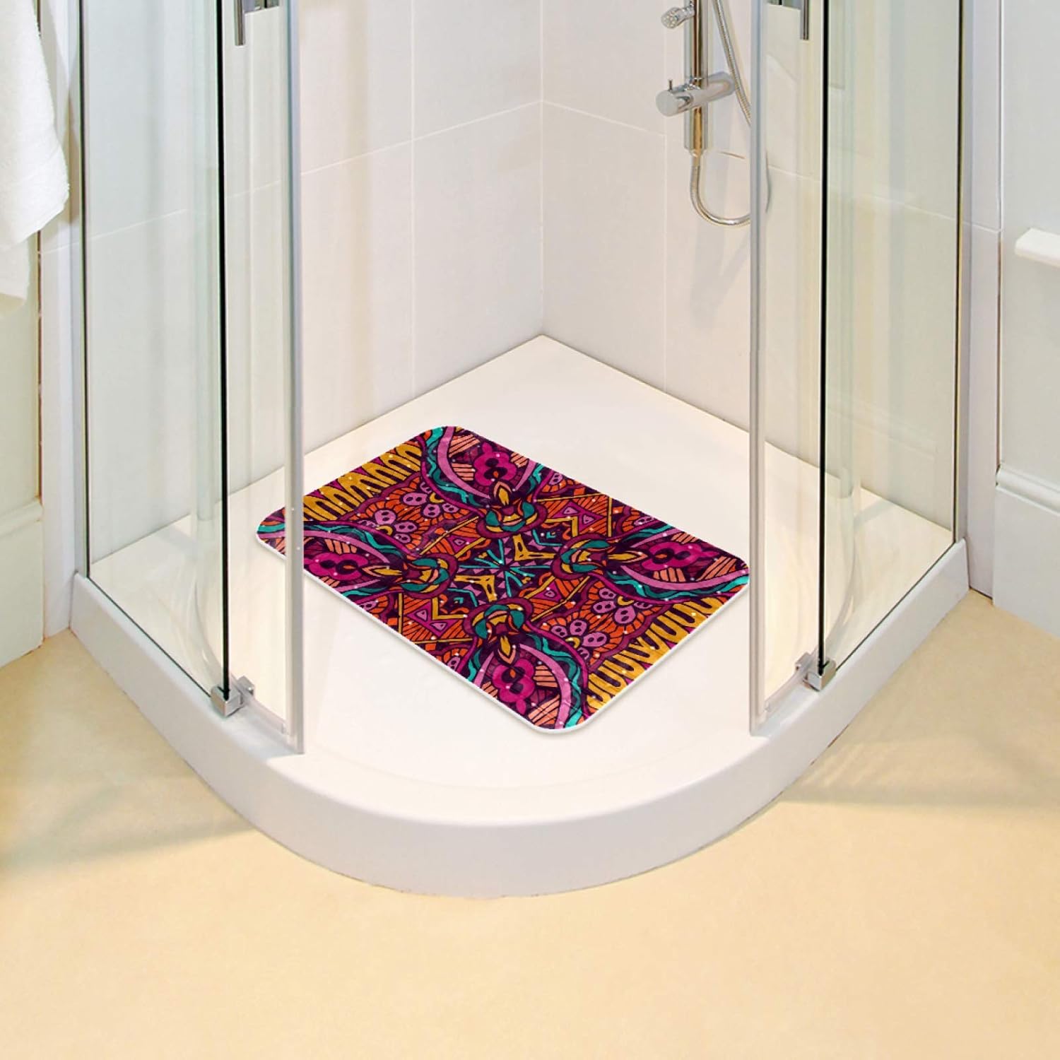 Tub mats Original Bath Mat Non-Slip Shower Mats (26.9x14.7in) Vintage Ethnic Boho Flower Print Adults and Kids Bathroom Showers,Smooth/Non-Textured Tubs: Health & Personal Care