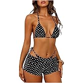 SHENHE Women's 3 Piece Summer Beach Bikini Set Sexy Halter Holiday Swimsuit Shorts Coverups