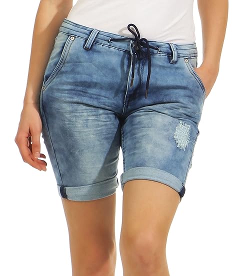 Urban Surface Damen Jogging Shorts Jeans-Optik LUS-119 Bermuda Used Look