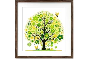 Zhenqing Tree of Life Cross Stitch Kit 11.8x11.8 Inch 11CT | Pre-Printed Embroidery Design with DMC Threads | Nature-Inspired DIY Home Decor Gift for Adults-Happiness Tree - Peace(66892)