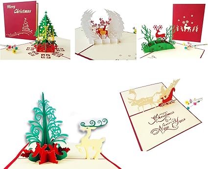 Amazon Pichidr Jp クリスマスカード 3d 立体 5枚セットクリスマス カード ポップアップ クリスマス ギフト カード Diy Pop Up クリスマスグリーティングカード 15cmx15cm 封筒付き 挨拶状封筒 文房具 オフィス用品