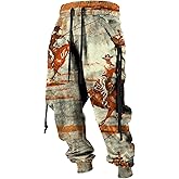 MARSVOVO Mens Western Aztec Pants Vintage Drawstring Fall Sweatpants with Pocket Cool Graphic Baggy Jogger Pants
