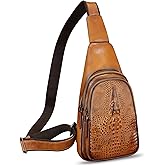 FEIGITOR Genuine Leather Silng Bag for Women and Men Real Leather Sling Backpack Chest Purse Shoulder Crossbody Bag