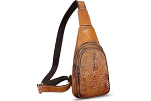 FEIGITOR Genuine Leather Sling Bag Retro Crossbody Sling Backpack Handmade Chest Purse Daypack Cycling Fanny Pack