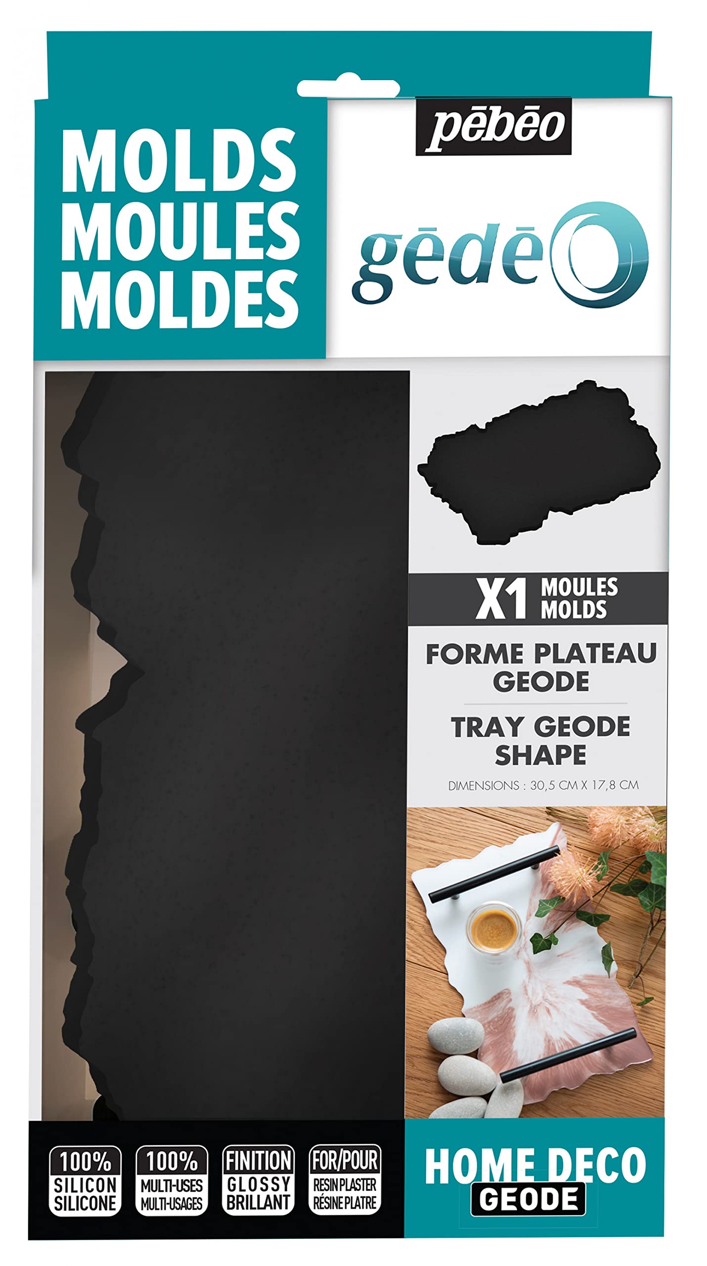 Pebeo Gedeo-Epoxy Resin Tray Mould-Black Handles Included, White, 3x9x13cm