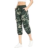 MISS MOLY Women's Cargo Capris Travel Pants Button Decor Summer Loose Harem Sweatpants Stylish Soft with Pockets