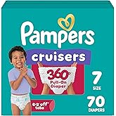 Pampers Diapers - Cruisers 360 - Size 7, 70 Count, Babyproof up to 100% Leakproof Pull-On Diaper