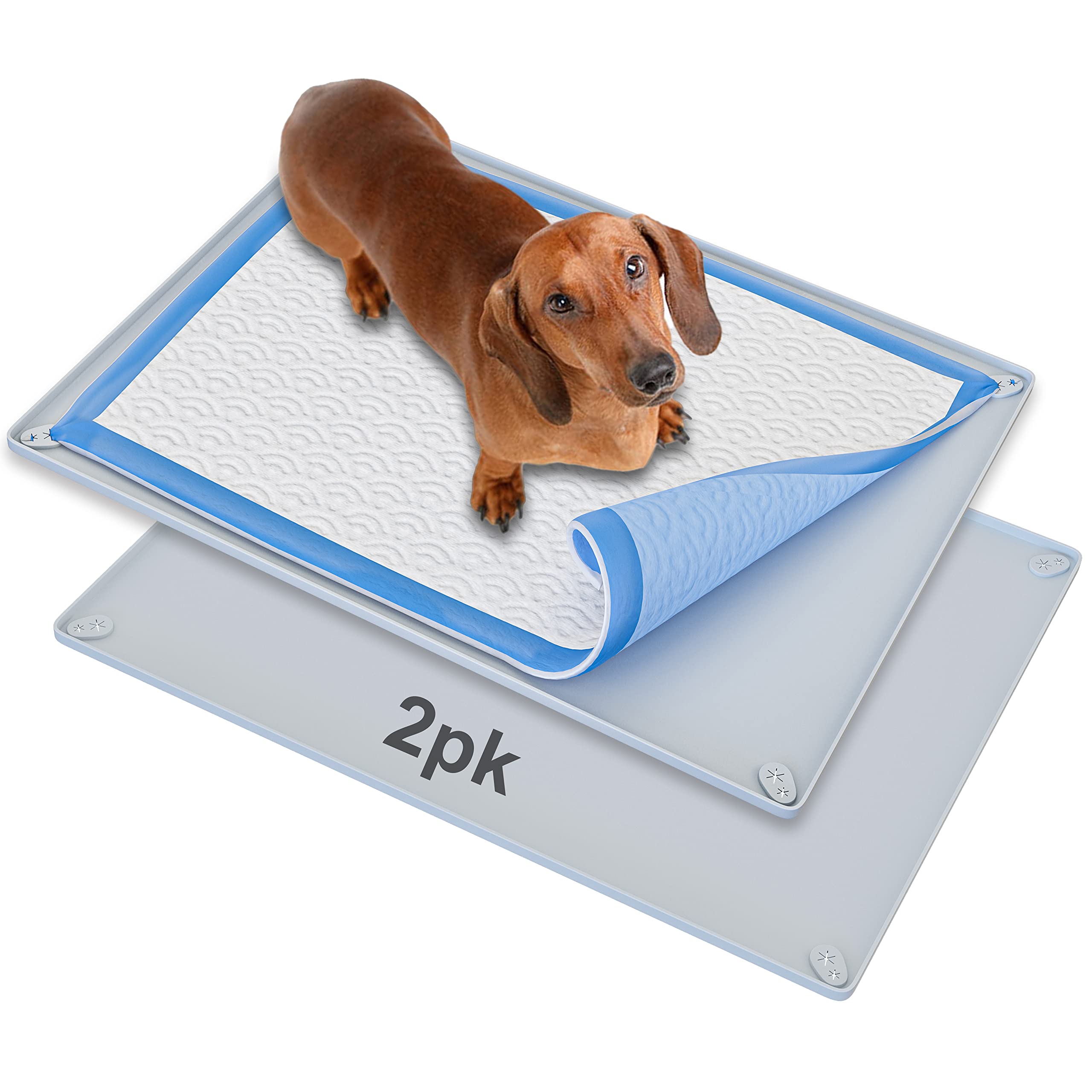Photo 1 of TidyFriend 2 Pk Pee Pad Holder Tray for 30” x 23” Pee Pads with Corner Lock Holes, Raised Edges, Non-Spill, Easy to Clean Silicone Dog Potty Tray Holder, For Indoor Floor Protection (Light Grey)