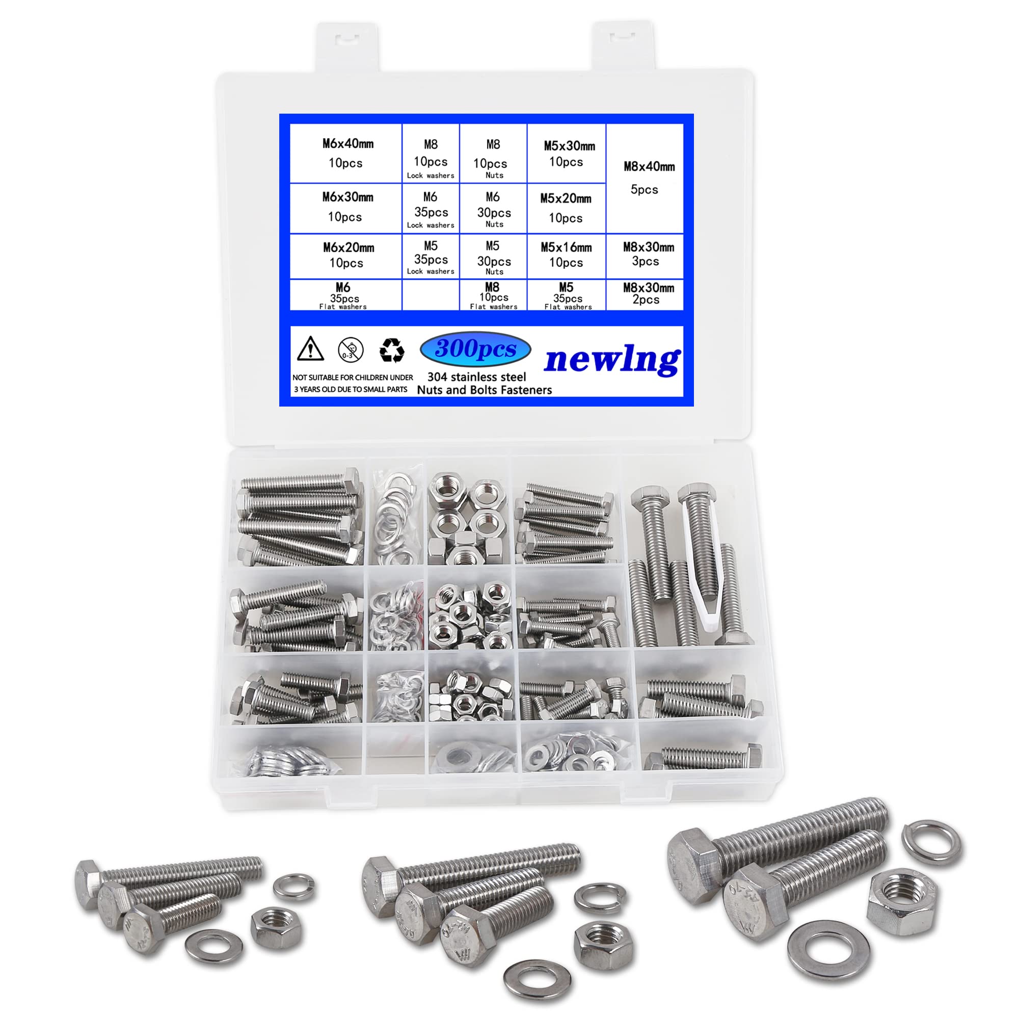 newlng M5 M6 M8 Nuts and Bolts hex head assorted 304 stainless steel bolts large nuts and bolts large screw box storage nut and bolt and washers set — image 1