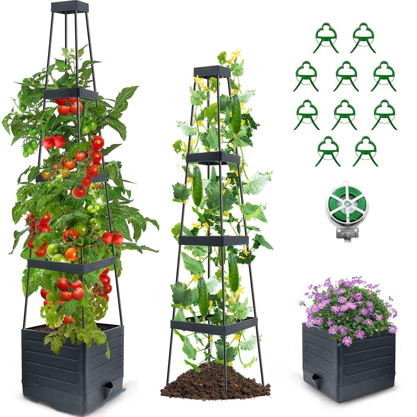 MQHUAYU Raised Garden Bed Planter with Trellis, 58in Tomato Planter with Self Watering, Trellis Planter Raised Beds for Garden Vegetables Tomatoes Climbing plants, Tomato Cage for Indoor & Outdoor