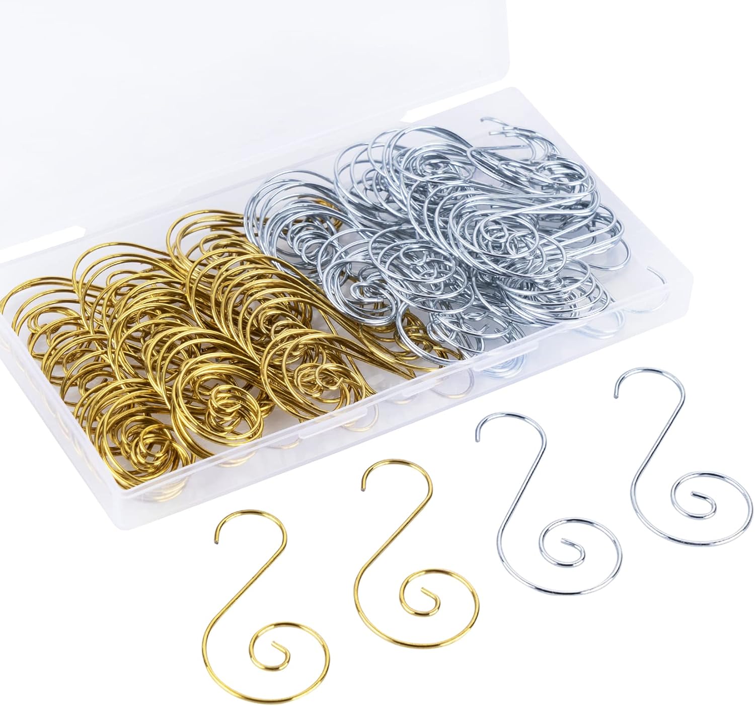 Ornament Hooks - ilauke Christmas Tree Ornament Hooks-120pcs Silver & Gold Swirl Tree Decorative Metal Wire Hangers S-Shape Spiral Xmas Holiday Ornament Hanger for Hanging Decorations