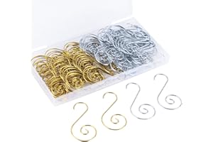 ilauke Christmas Tree Ornament Hooks-120pcs Silver & Gold Swirl Tree Decorative Metal Wire Hangers S-Shape Spiral Xmas Holiday Ornament Hanger for Hanging Decorations