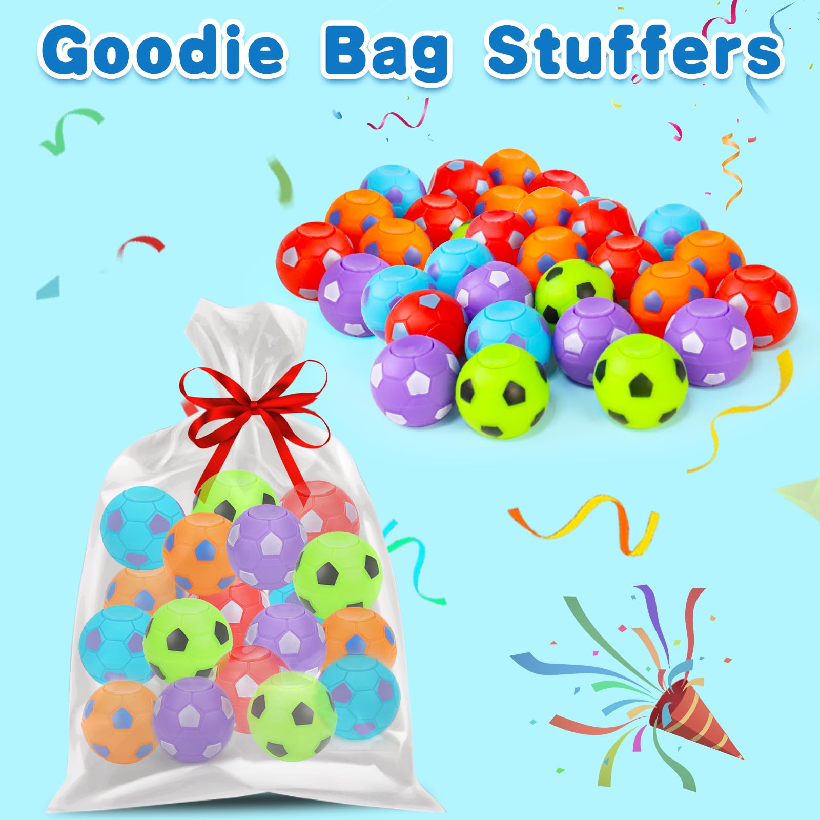 32PCS Fidget Spinner Soccer Balls Sports Birthday Party Favors Bulk for Kids 4-8 8-12 Christmas Goodie Treat Bag Stuffers Classroom Treasure Toys Carnival Prizes Pinata Fillers Mini Return Gifts