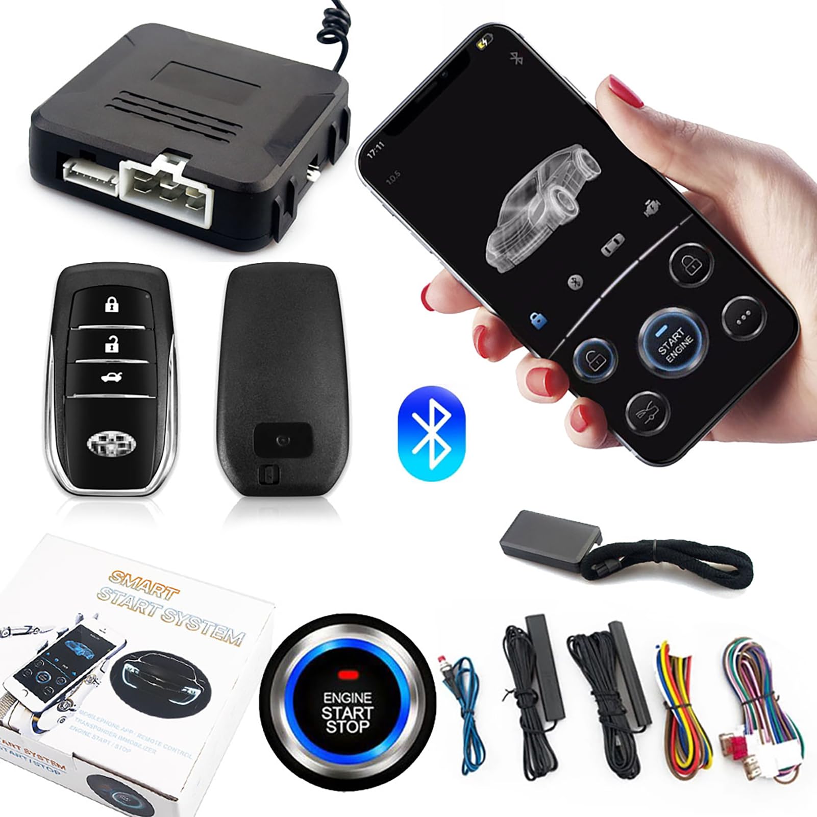 Photo 1 of CHADWICK Car Remote Start Stop Kit, 12V One-Key Engine Start Anti-Theft System, PKE Passive Keyless Entry with Push Button, Bluetooth Mobile Phone APP Control, Professional Installation Needed
