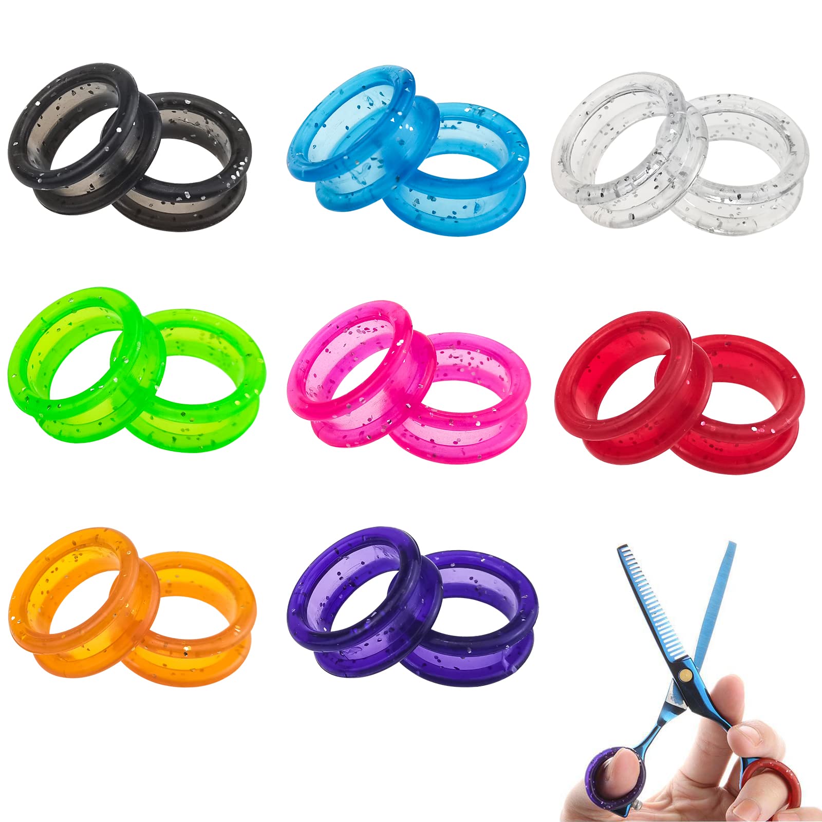 16 PCS Soft Silicone Scissors Finger Rings Dog Grooming Pet Shears Thumb Inserts Finger Protector Ring Scissor Accessories for Barber Dog Hair Cutting Scissors (8 Colors)