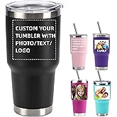 Personalized Photo 20oz 30oz Stainless Steel Tumbler,Custom Coffee Tumbler Cup With Lid And Strawstraw Vacuum Insulated With Text Photo Logo (PERSONALIZED)