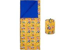 Wildkin Kids Sleeping Bag – Roll-Up Design with Storage Bag for School, Travel & Camping - Under Construction
