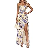 BTFBM Off The Shoulder Dresses for Women Summer 2026 Strapless Ruffle Sundress Slit Formal Cocktail Wedding Guest Dress