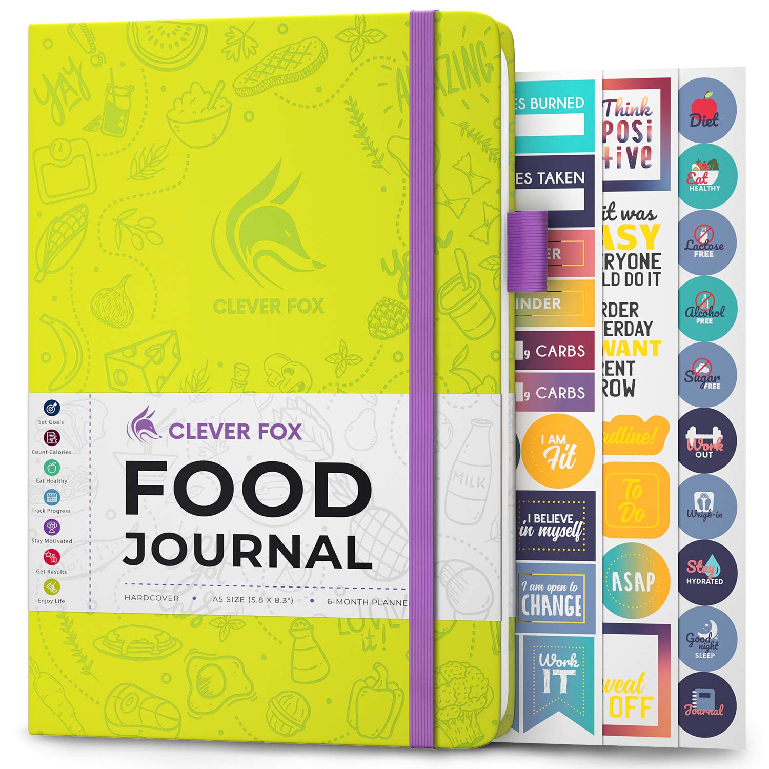 Clever Fox Food Journal - Daily Food Diary, Meal Planner to Track Calories & Nutrients, Weight Loss Tracker Notebook, A5 (Neon Yellow)