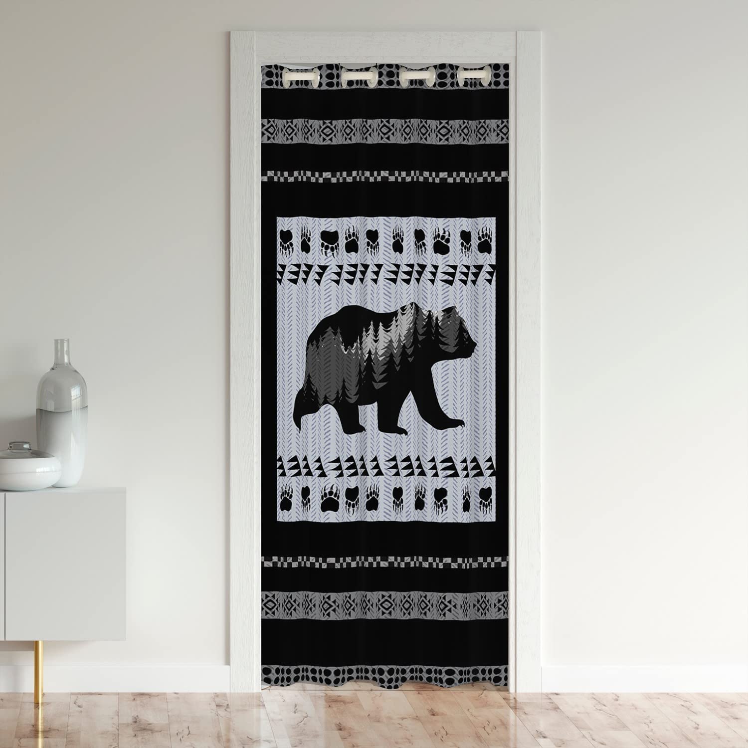 Loussiesd Bear Door Cover Curtain Farmhouse Wild Animal Insulated Thermal Curtains for Bedroom Hunting Wildlife Black Bear Super Cozy Home Decor 30%-50% Room Darkening Curtain 86x203cm 1 Panel