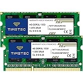 Timetec 8GB KIT(2x4GB) DDR3 / DDR3L 1333MHz PC3-10600 Non-ECC Unbuffered 1.5V / 1.35V CL9 2Rx8 Dual Rank Low Density 204 Pin 