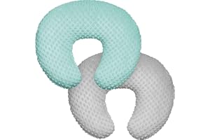 TIBLUE Minky Nursing Pillow Cover, Nursing Pillow Case Plush Breastfeeding Pillow Slipcover Fits Nursing Pillow, Ultra Soft Snug for Infant & Baby Boy Girl, Machine Washable & Breathable, Grey & Mint Green