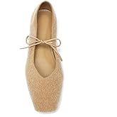 VorisVina Lace Up Square Toe Ballet Flats for Women Cute Bow Slip On Mary Jane Flats Casual Ballerina Shoes