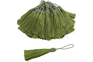 MSCFTFB 50 Pieces Tassel Bookmark with Loop,Tassels for Crafts,Decorative Tassel for Keychain Jewelry Making Curtain Blanket Graduation Decoration Wedding Favors (Olive)
