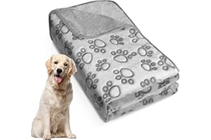 PISPETS Pet Blanket for Dogs and Cats - 66 * 42 Inch Soft Cozy Blanket with Lovely Paw Prints Fit for Sofa Bed and Floor (Grey)