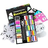 BVENDANO 16x10 gm Face Paint Professional Face Painting Kit for Adults with Stencils, Water Based Facepaint One Stroke Split Cake Palette Rainbow Body Paint Party Halloween Makeup Set