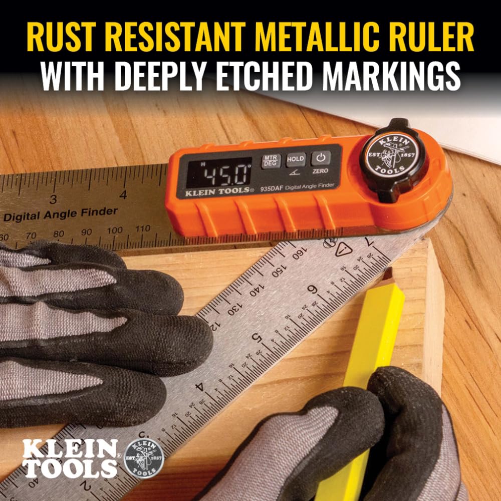 KLEIN TOOLS 935DAF Digital Angle Finder, Precision Measurements, Miter Saw Protractor Angle Calculation and Portable Design