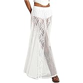MakeMeChic Women's Lace Sheer Maxi Skirts Floral Polka Dots A Line Ruffle Boho Goth Long Skirts