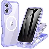 CENHUFO Magnetic Privacy for iPhone 17 Case [Compatible with Magsafe] Full Body Phone Case Built-in 9H Tempered Glass Screen Protector Camera Protection Shockproof Bumper Cover -Light Purple​​​​​​​