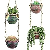 Yuccasly 4 Piece Boho Ceramic Hanging Planters with Drainage Holes – Adorable Indoor Outdoor Succulent Flower Pots, Unique Home Décor, Charming Small Planters for Plants