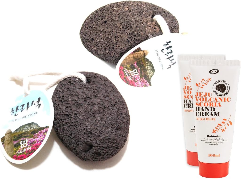 Korea Jeju Island Natural Earth Lava Pumice Stone with Foot Cream. Foot Care Earth Lava Pumice Stone 100% Natural Solution to Softer Feet - Calluse Remover (2Packs Random Color and Shape)
