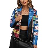 Bellivera Faux Leather Jacket for Women Studded Rivet Floral Moto Biker Short Lapel Coat