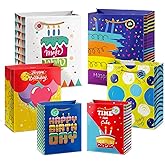 easykart labels 12 Birthday Gift Bags Assorted Sizes and Designs, XL 16", Large12 & Medium 9", Size Birthday Gift Bag for Boys, Girls