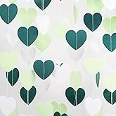 Sage-Green and White Party Decorations - 52Ft Heart Paper Garland Decoration Streamers Birthday Banner Bridal Baby Shower Wedding Bachelorette Engagement Graduation Hanging Decor Hongtongtong
