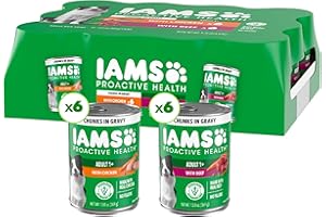IAMS Proactive Health Adult Wet Dog Food Chicken Chunks in Gravy or Beef Chunks in Gravy, 13 oz. Cans (12 Count, Pack of 1)